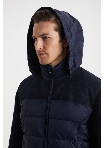 Kaz Tüyü Dolgulu Örgü Kol Lacivert Mont modelleri