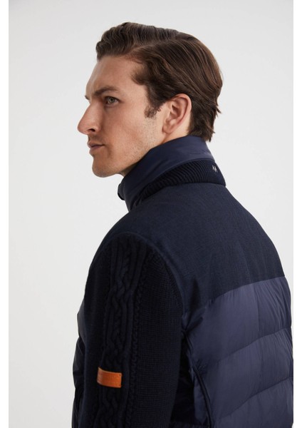 Kaz Tüyü Dolgulu Örgü Kol Lacivert Mont fırsatları