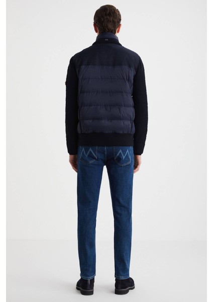 Kaz Tüyü Dolgulu Örgü Kol Lacivert Mont indirimleri