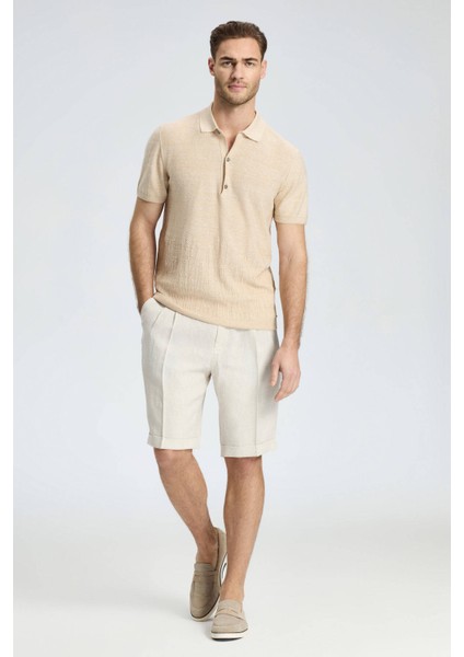 Keten Pamuk Karışım Krem Rengi Desen Triko Polo fiyatları
