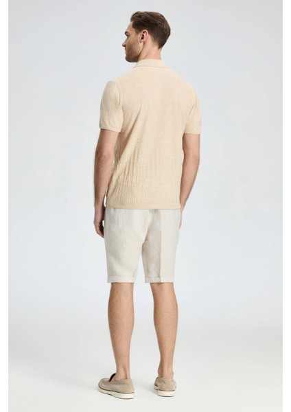 Keten Pamuk Karışım Krem Rengi Desen Triko Polo indirimleri