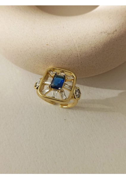 Kare Montür Lacivert Taşlı Yüzük