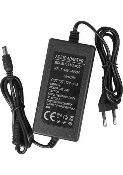 34-MA-0001 12 Volt - 3 Amper 5.5x2.5 Uçlu Plastik Kasa Masaüstü Adaptör