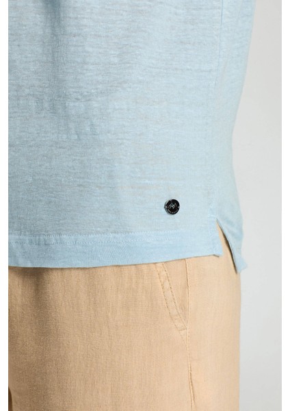 Saf Keten Açık Mavi Polo Yaka T-Shirt