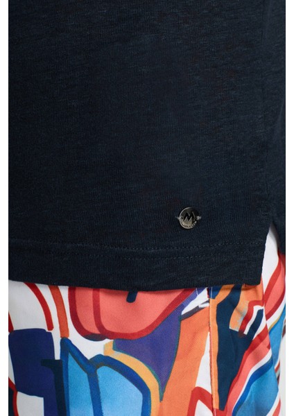Saf Keten Lacivert Polo Yaka T-Shirt