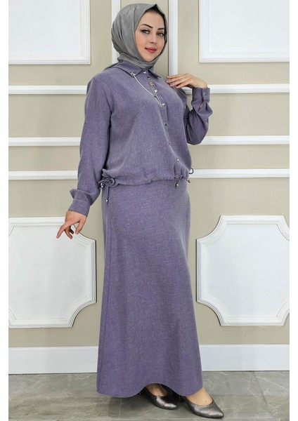 Kadın Sallantı Aksesuarlı Etekli Tesettür Takım