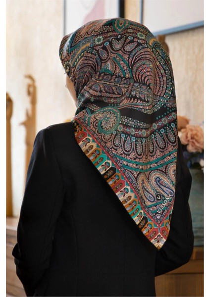Twill Ipek Eşarp Siyah,turkuaz