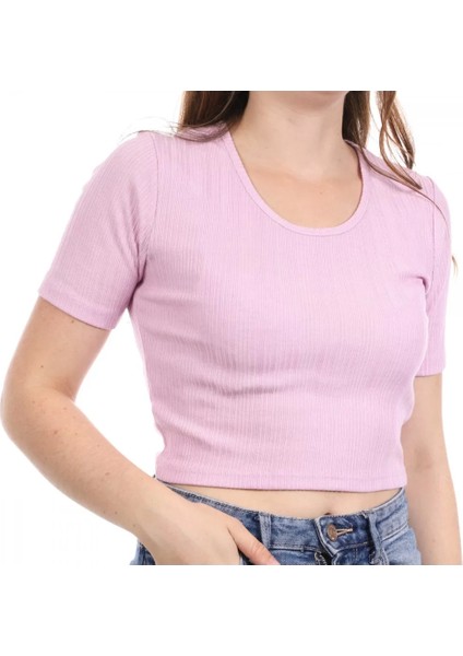15277721 Genis Yaka Fitilli Kumas Bayan Body - Lila