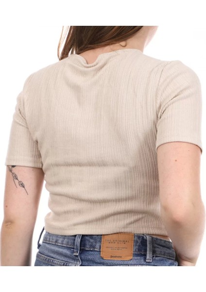15277721 Genis Yaka Fitilli Kumas Bayan Body - Toprak