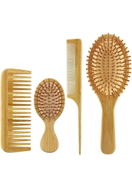 4 Parçadan Oluşan Bambu Doğal Fırça Tarak Seti