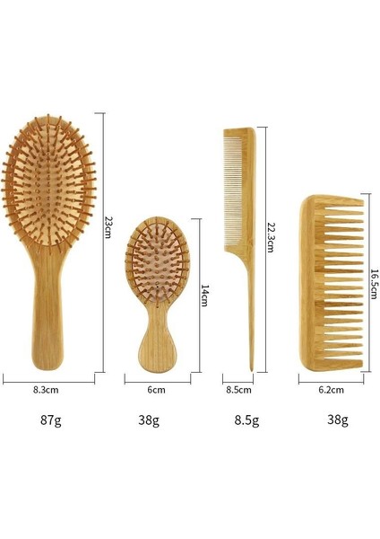 4 Parçadan Oluşan Bambu Doğal Fırça Tarak Seti