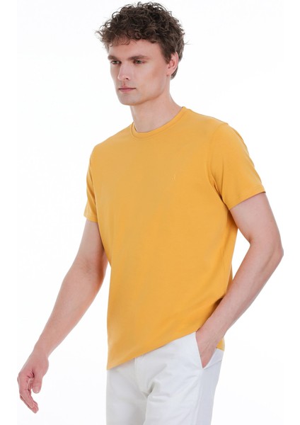 Sarı Regular Fit Bisiklet Yaka Pamuklu Tişört