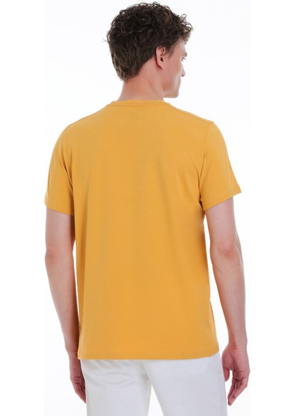 Sarı Regular Fit Bisiklet Yaka Pamuklu Tişört
