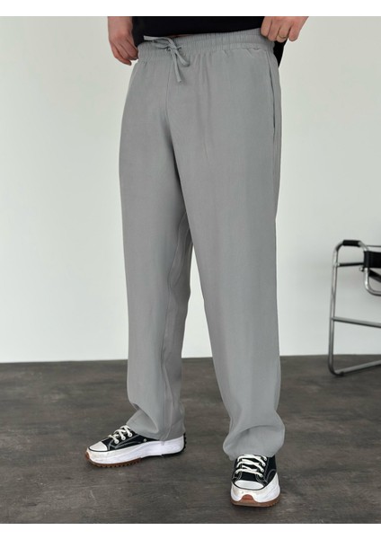 Erkek Baggy Fit Rahat Pamuklu Yumuşak Kumaş Pantolon Gri