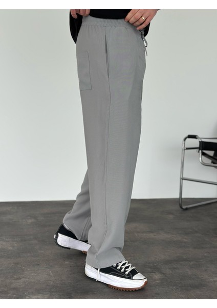 Erkek Baggy Fit Rahat Pamuklu Yumuşak Kumaş Pantolon Gri