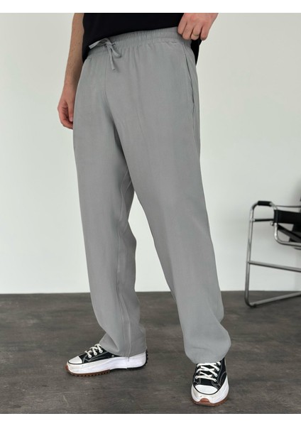 Erkek Baggy Fit Rahat Pamuklu Yumuşak Kumaş Pantolon Gri