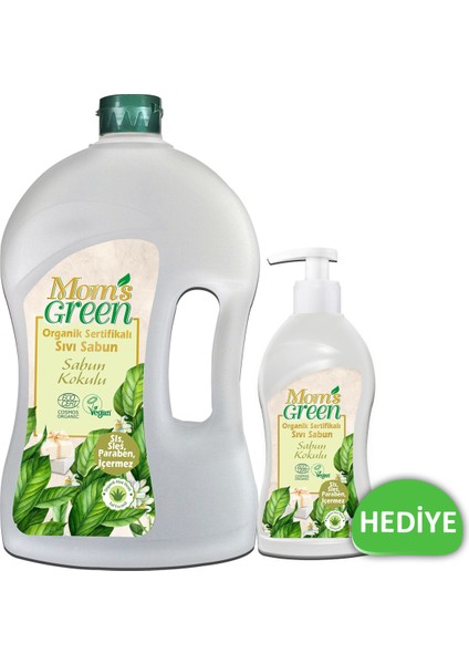 2'li Set Mom's Green Organik Sertifikalı Sıvı Sabun - Sabun Kokulu 1.5 lt - 500 ml Ecocosmos