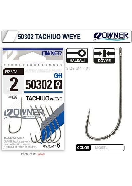 50302 Tachiuo W/ Eye No:2 Nickel Iğne 6 Adet fiyatları