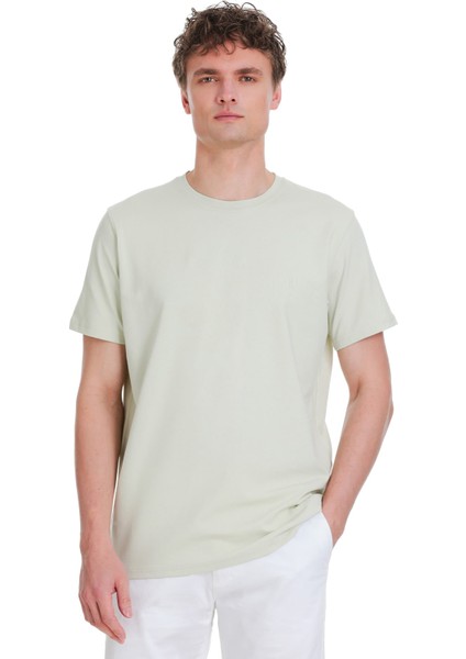 Yeşil Regular Fit Bisiklet Yaka Pamuklu Tişört