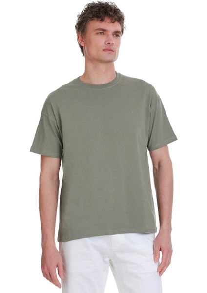 Gri Regular Fit 100% Pamuk Bisiklet Yaka Oversize Tişört