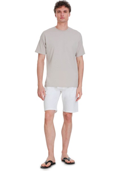 Ekru Regular Fit 100% Pamuk Bisiklet Yaka Oversize Tişört fiyatları