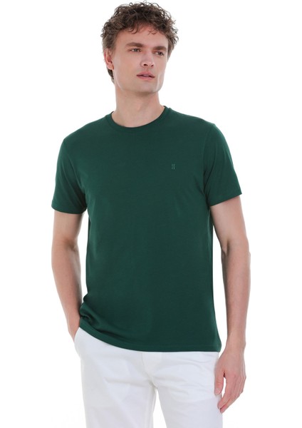 Yeşil Regular Fit 100% Pamuk Bisiklet Yaka Tişört