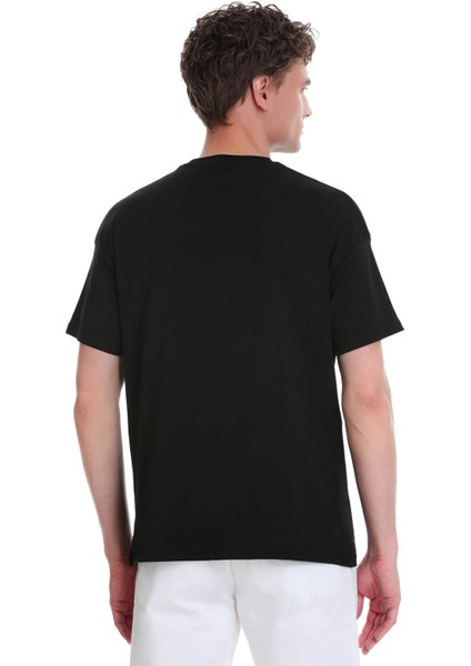 Siyah Regular Fit 100% Pamuk Bisiklet Yaka Oversize Tişört