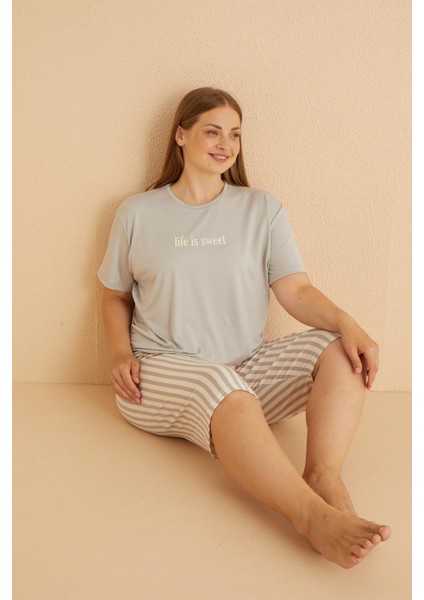 50503-766 Kadın Yazlık Büyük Beden Kapri Pijama Takımı