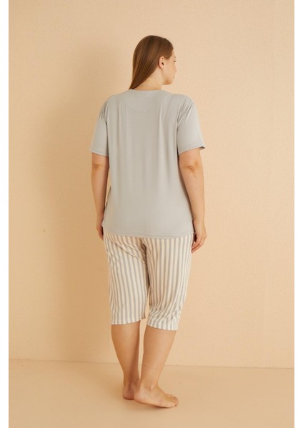 50503-766 Kadın Yazlık Büyük Beden Kapri Pijama Takımı