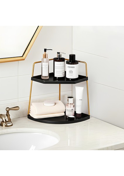 Banyo Kozmetik Takı Düzenleyici Masaüstü Raf Çok Amaçlı Mutfak Rafı - Servis Sunum Ikramlık Tepsisi Dekoratif 2 Katlı Raf | Çok Amaçlı Organizer Paslanmaz Çelik & Ahşap Stand fiyatları
