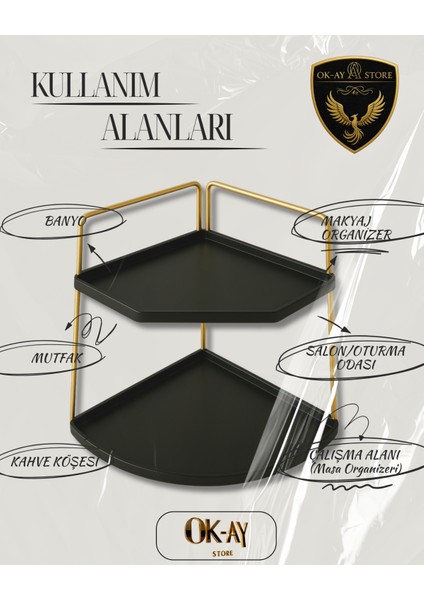 Banyo Kozmetik Takı Düzenleyici Masaüstü Raf Çok Amaçlı Mutfak Rafı - Servis Sunum Ikramlık Tepsisi Dekoratif 2 Katlı Raf | Çok Amaçlı Organizer Paslanmaz Çelik & Ahşap Stand fırsatları