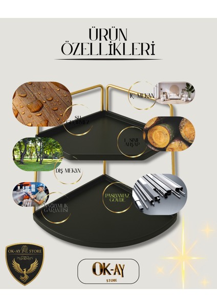 Banyo Kozmetik Takı Düzenleyici Masaüstü Raf Çok Amaçlı Mutfak Rafı - Servis Sunum Ikramlık Tepsisi Dekoratif 2 Katlı Raf | Çok Amaçlı Organizer Paslanmaz Çelik & Ahşap Stand