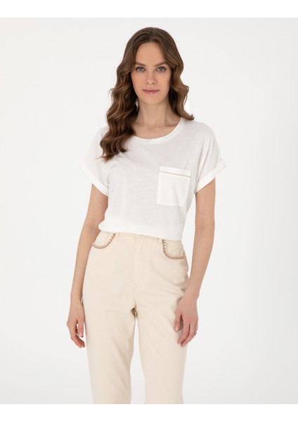Kadın Ekru Regular Fit Tişört 50301440-VR019