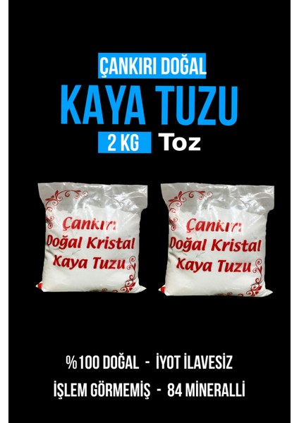 Taş Değirmende Öğütülmüş Doğal Çankırı Kristal Kaya Sofra Tuzu Toz (2 kg) Mavi Etiket