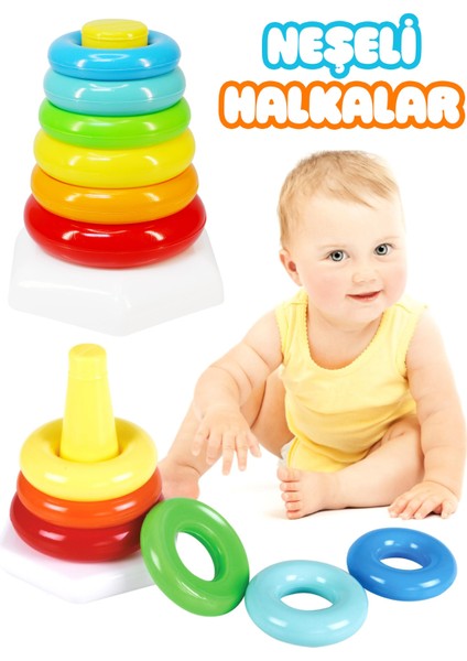 Neşeli Halkalar Zeka Geliştirici Duyusal Halka Dizme Boyut Eğitici Bebek Oyuncak Happy Rings 4106