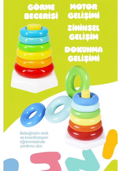 Neşeli Halkalar Zeka Geliştirici Duyusal Halka Dizme Boyut Eğitici Bebek Oyuncak Happy Rings 4106 modelleri