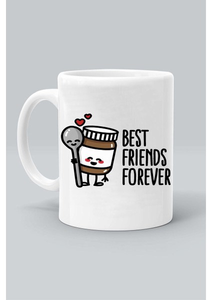 Best Frıends Forever Nutella Kaşık Sonsuza Dek En Iyi Arkadaşlar Tasarım Baskılı Beyaz Klasik Kupa Bardak