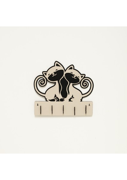 Sevimli Kediler Mdf Duvar Askılığı Lazer Kesim|antre Duvar Süsü |25X23 cm |AN1006