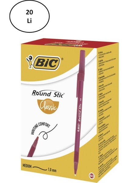 Bic Round Stic Tükenmez Kırmızı Kalem 20'li