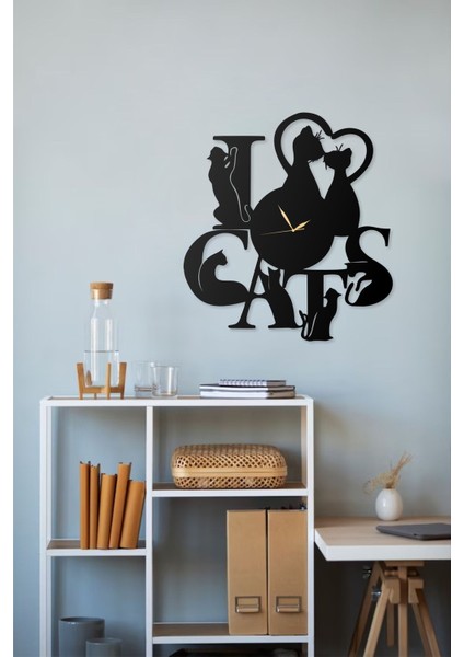 I Love Cats Kedi Temalı Modern Tasarımlı Modern Dekoratif Metal Duvar Saati fiyatları