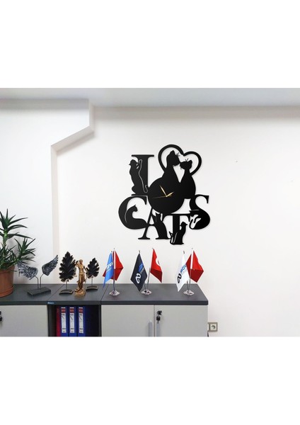 I Love Cats Kedi Temalı Modern Tasarımlı Modern Dekoratif Metal Duvar Saati modelleri