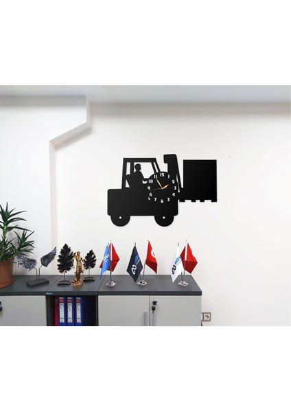 Forklif ve Vinç Işletmecileri Temalı Tamircilere Özel Tasarımlı Dekoratif Metal Duvar Saati