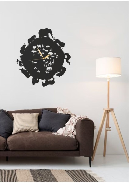 Eski Mo Hayvanlar Doğa ve Orman Tasarımlı Modern Dekoratif Metal Duvar Saati
