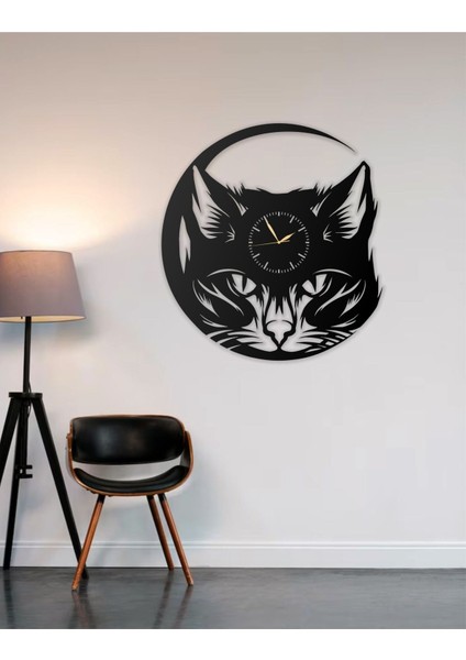 Modern Kedi Tasarımlı Metal Duvar Saati, 40 x 40 Cm, Siyah, Dekoratif Ev ve Ofis Aksesuarı fiyatları