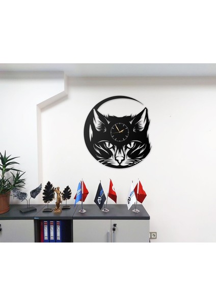 Modern Kedi Tasarımlı Metal Duvar Saati, 40 x 40 Cm, Siyah, Dekoratif Ev ve Ofis Aksesuarı modelleri