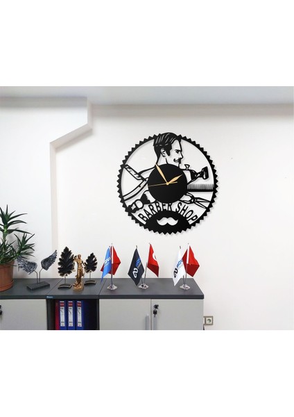 Kuaförler Berberler Saç Stilistlerine Özel Tasarımlı Modern Dekoratif Metal Duvar Saati