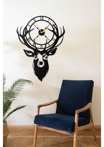 Modern Geyik Motifi Tasarımlı Dekoratif Metal Duvar Saati
