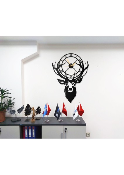 Modern Geyik Motifi Tasarımlı Dekoratif Metal Duvar Saati modelleri