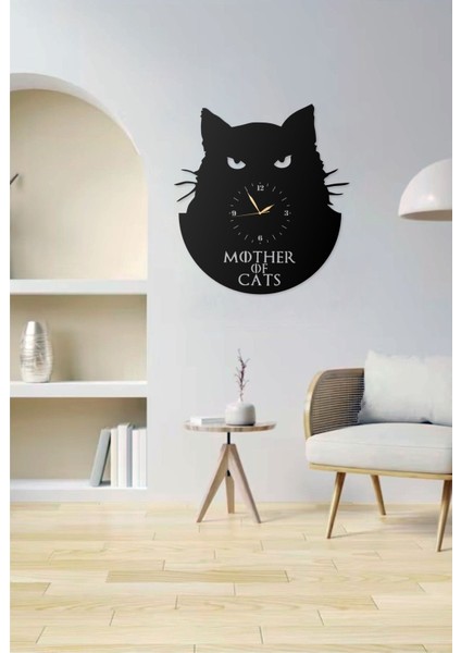 Kedi Temalı Mother Of Cats Modern Tasarımlı Modern Dekoratif Metal Duvar Saati