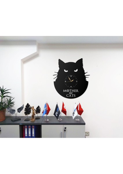 Kedi Temalı Mother Of Cats Modern Tasarımlı Modern Dekoratif Metal Duvar Saati modelleri
